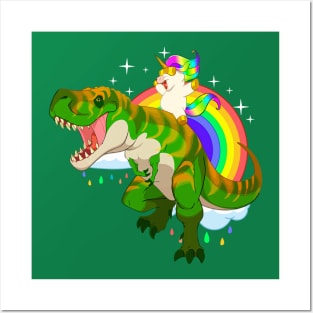 Unicorn Riding Dinosaur Posters and Art